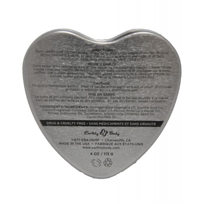 Earthly Body Suntouched Hemp Edible Candle - 4.7 oz Heart Tin Strawberry