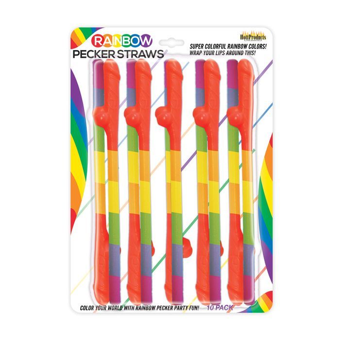Rainbow Pecker Straws Pack of 10